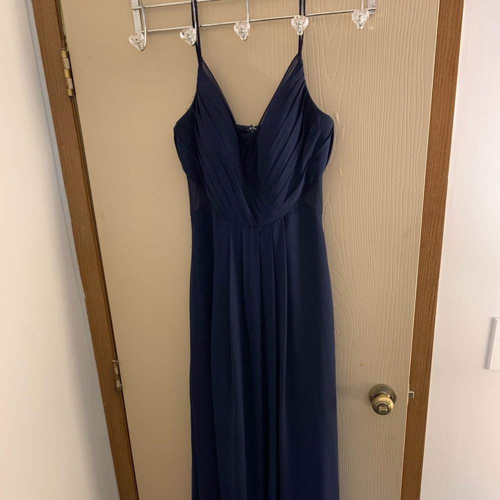 Navy Blue Floor Length Bridesmaid Dress